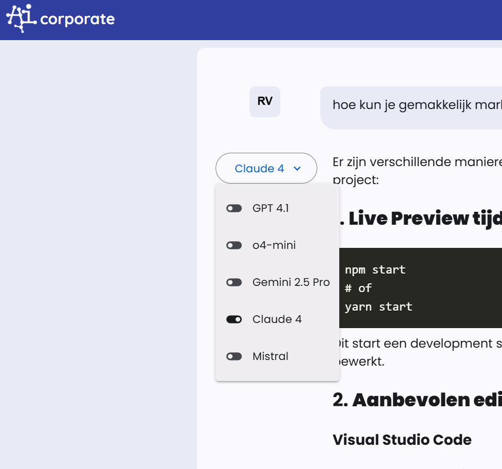 Auswahl von Sprachmodellen in AI-Corporate