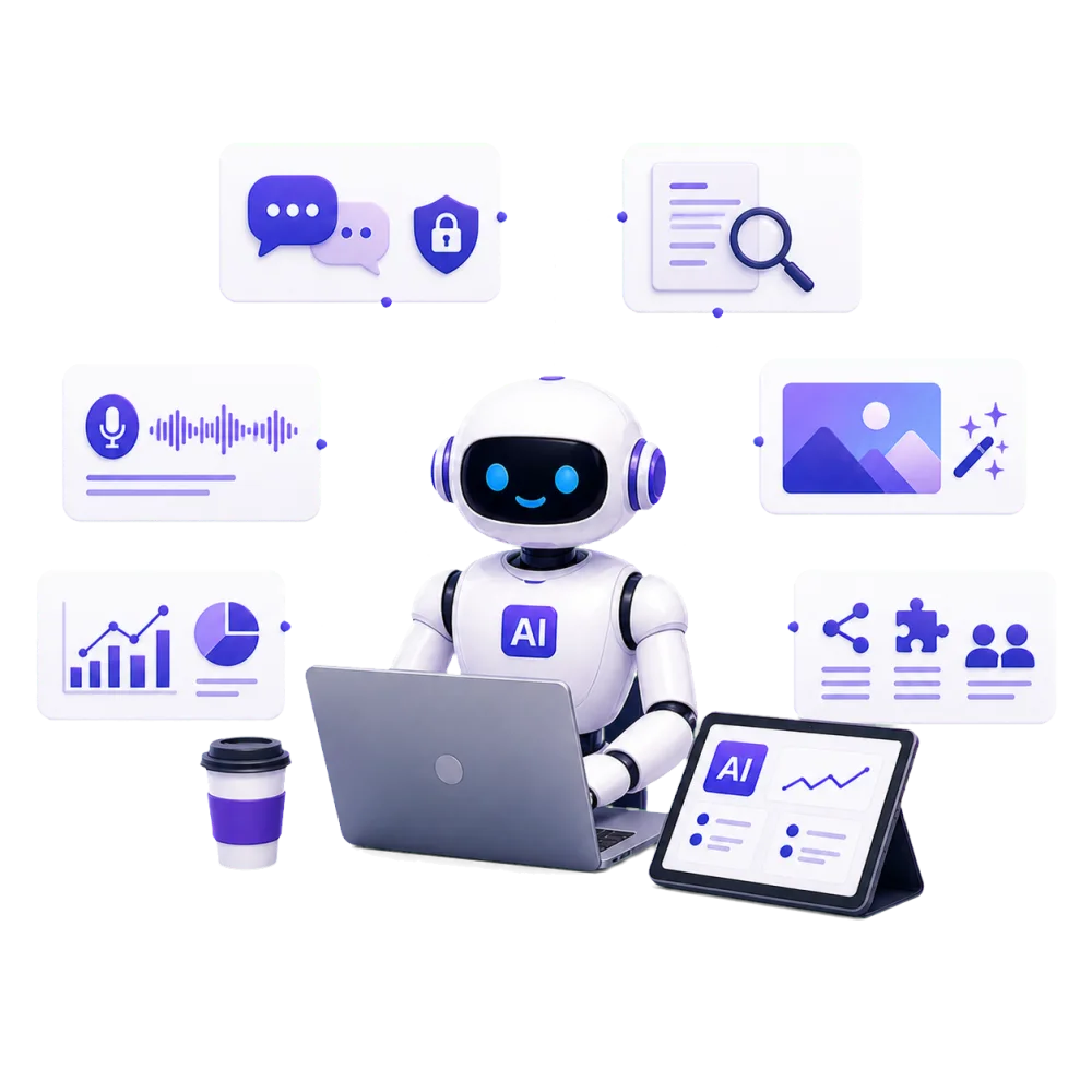 AI-assistent met zakelijke workflows voor chat, documenten, audio en koppelingen